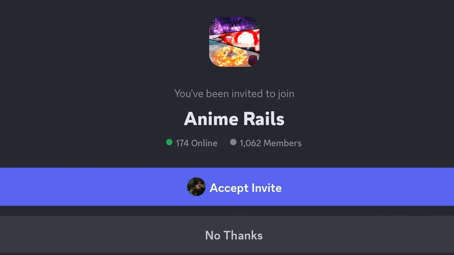 The link for the Anime Rails Discord server (Image via Roblox)